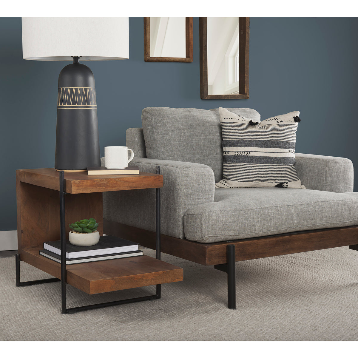 Colburne Gray Fabric with Wood and Iron Frame Accent Chair - Ornate Home