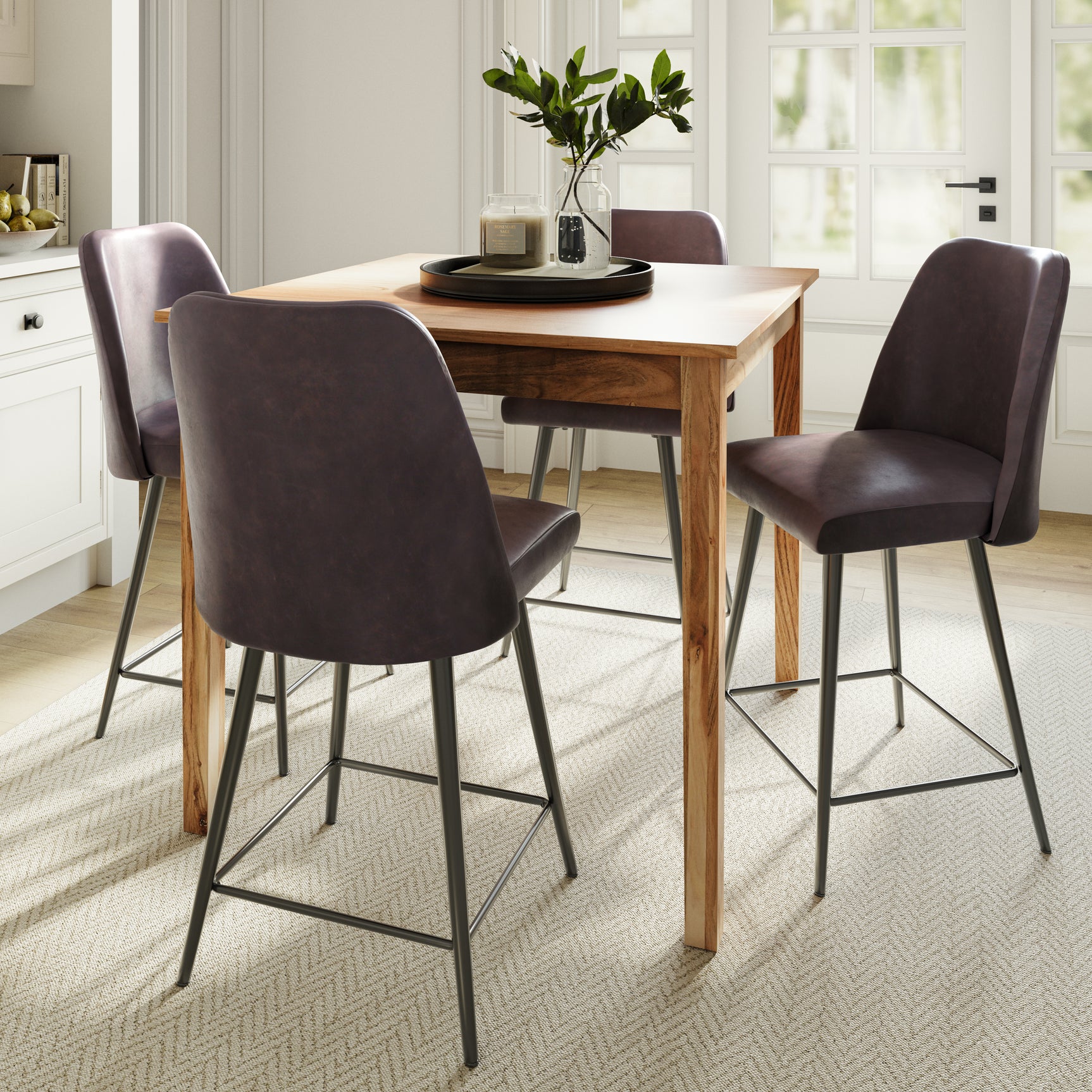 Colby Natural/Dark Brown Counter Dining Table w/ 4 Maddox Stools - Ornate Home