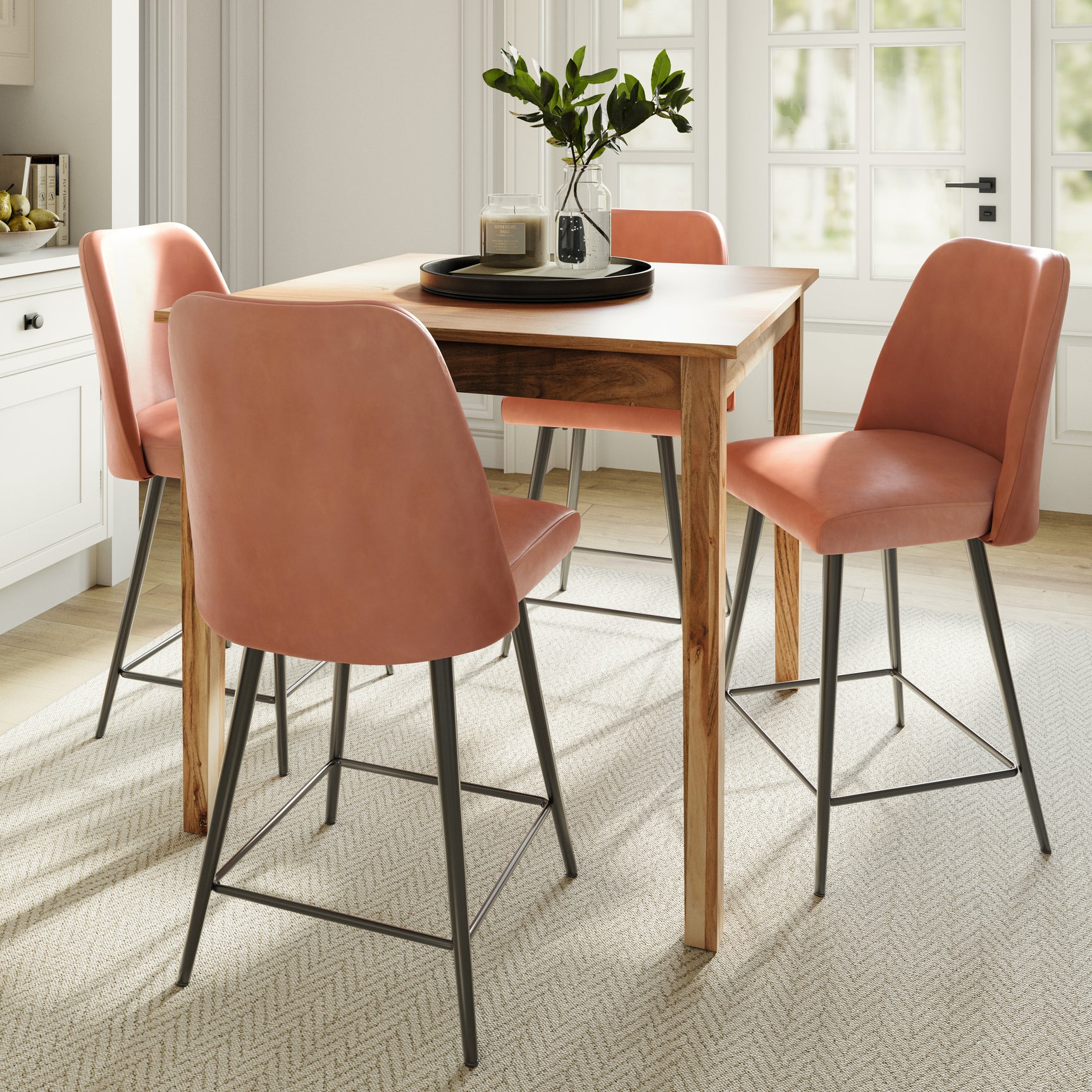 Colby Natural/Light Brown Counter Dining Table w/ 4 Maddox Stools - Ornate Home