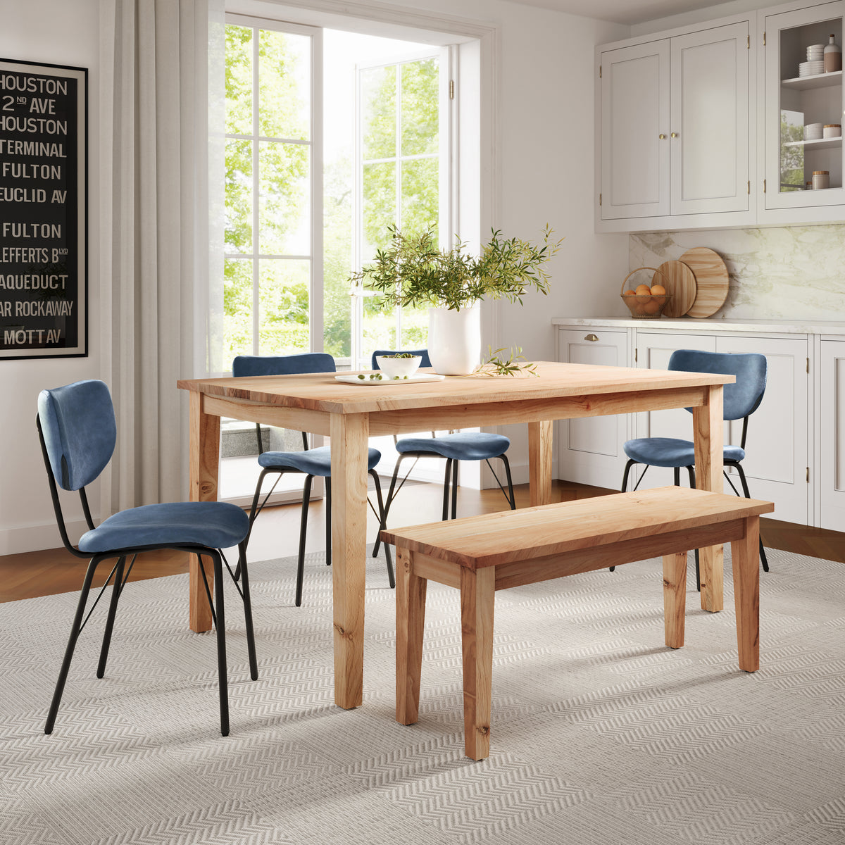 Colby Natural/Slate Rect. Dining Table w/ 4 Owen Chairs - Ornate Home