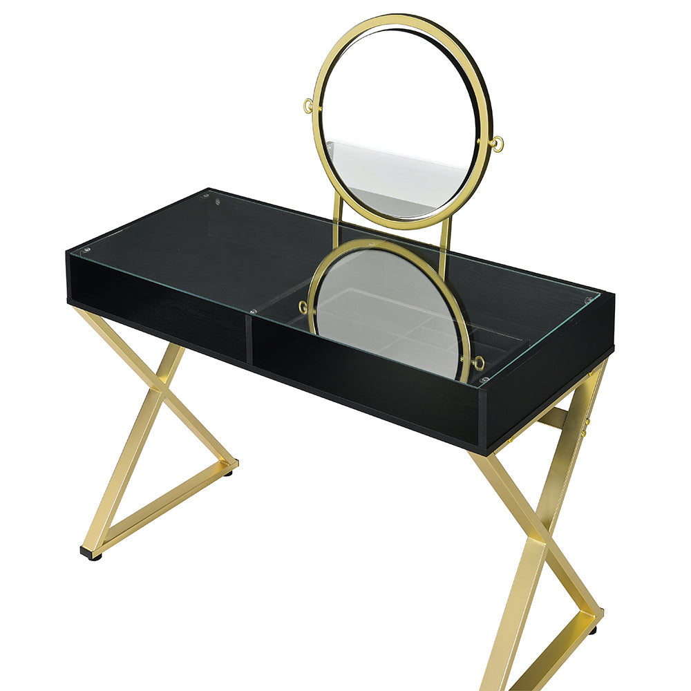 Coleen Black Vanity Desk w/Mirror & Jewelry Tray - Ornate Home