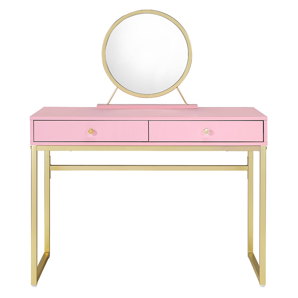 Coleen Pink Vanity Desk w/Mirror & Jewelry Tray - Ornate Home