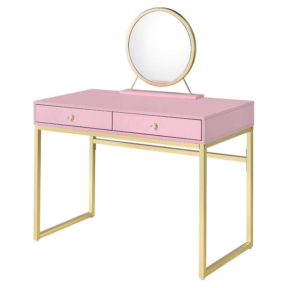 Coleen Pink Vanity Desk w/Mirror & Jewelry Tray - Ornate Home