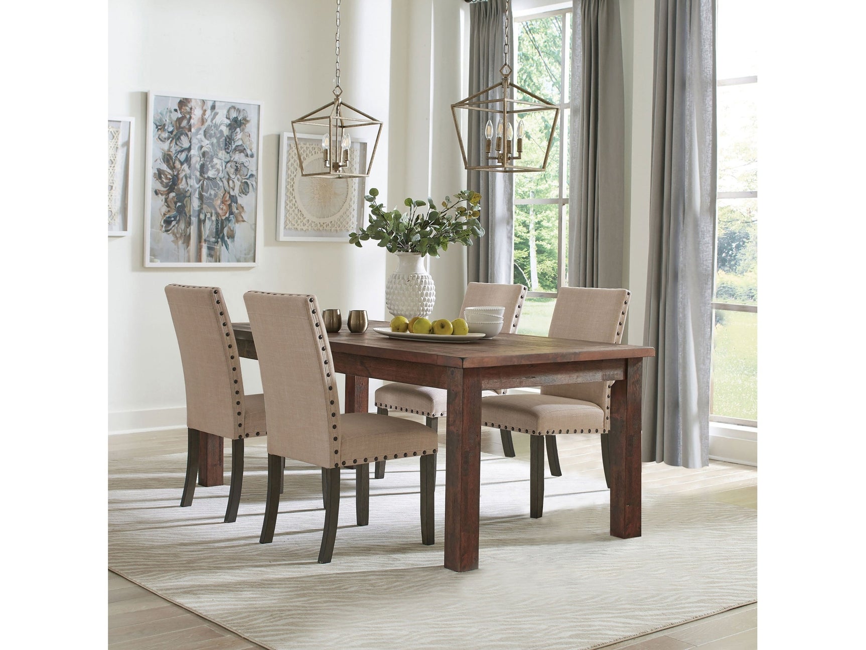 Coleman Rustic Golden Brown 5-piece Dining Room Set with Parson Chairs - Ornate Home