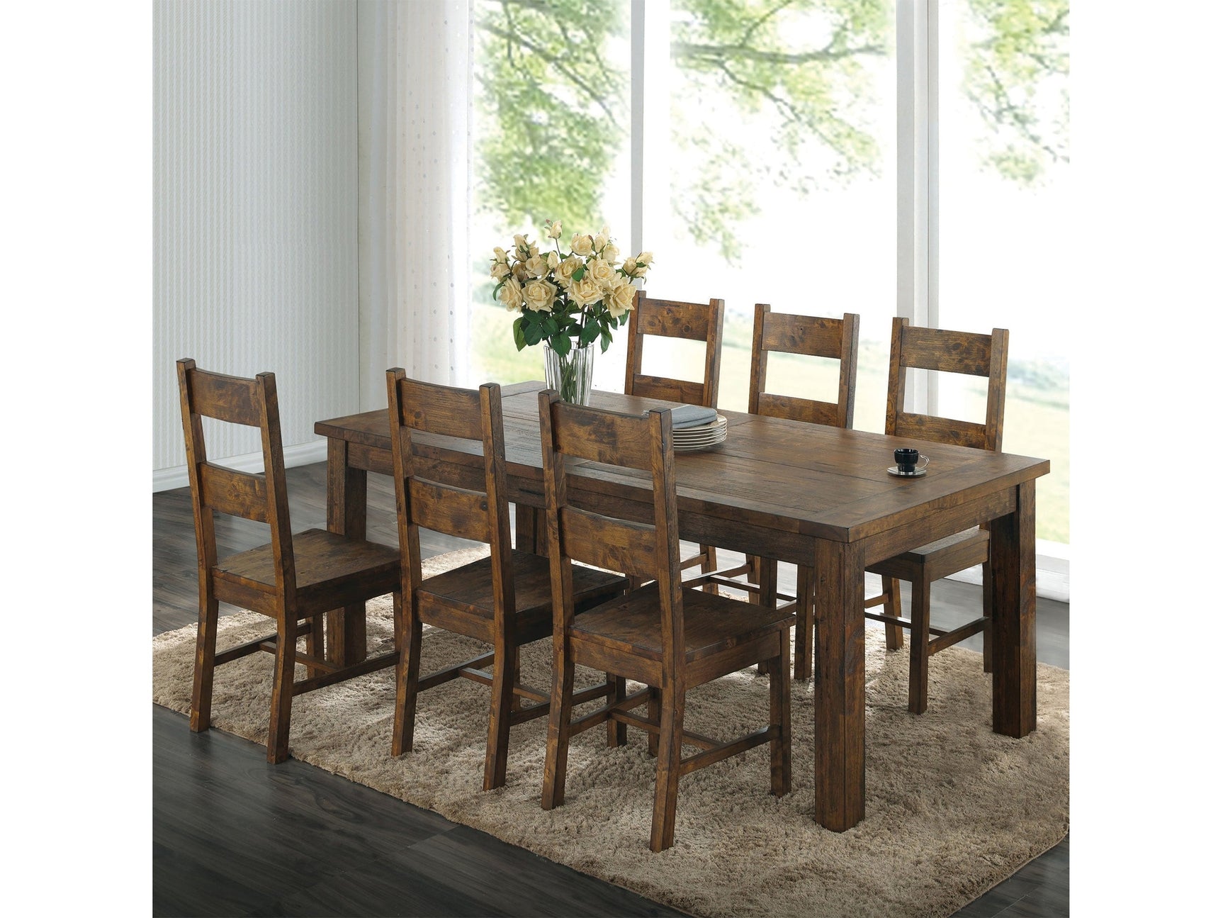 Coleman Rustic Golden Brown 7-piece Dining Room Set - Ornate Home