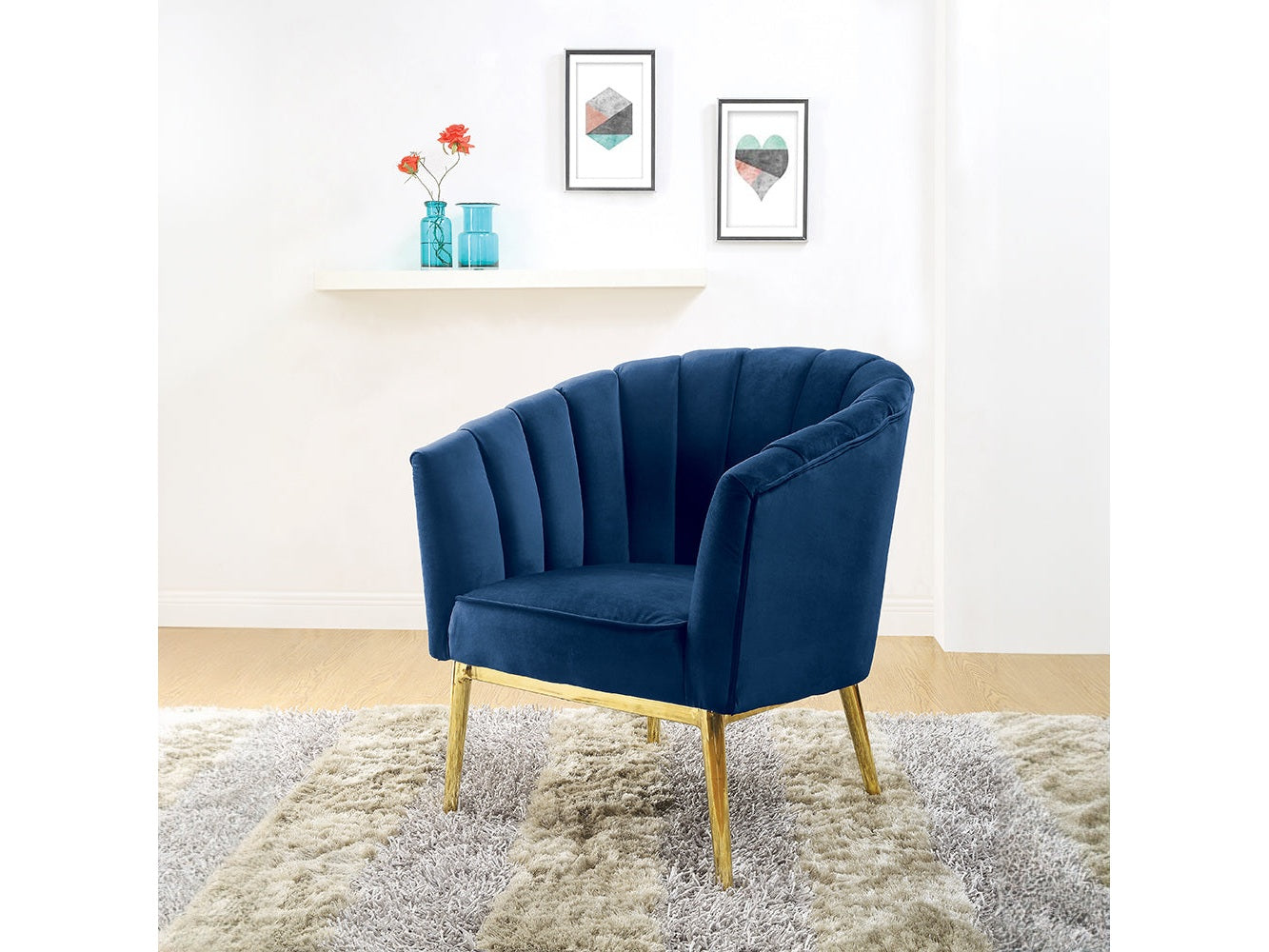 Colla Midnight Blue Velvet & Gold Accent Chair - Ornate Home