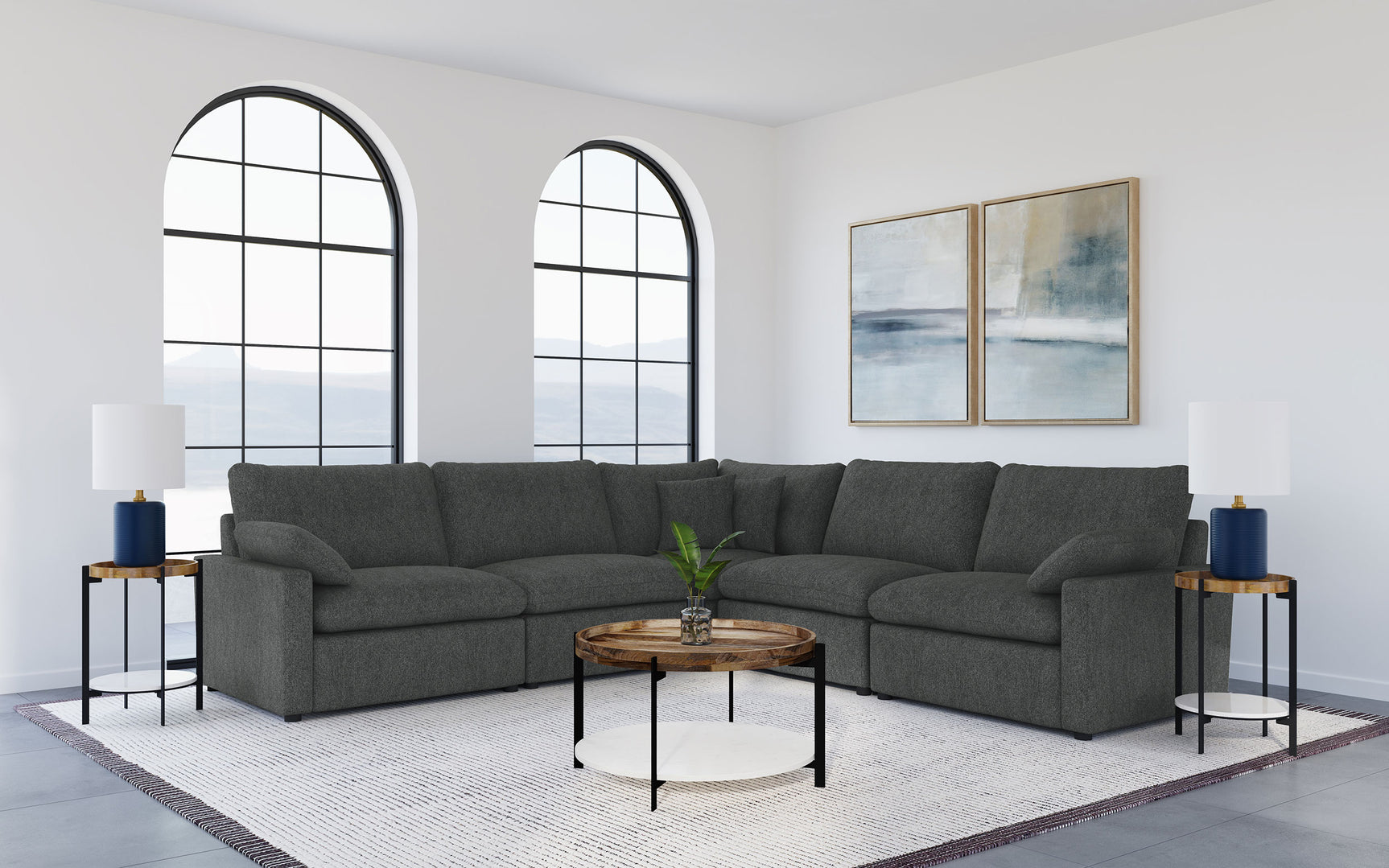 Collins Dark Grey 5-piece Modular Power Reclining Sectional - Ornate Home