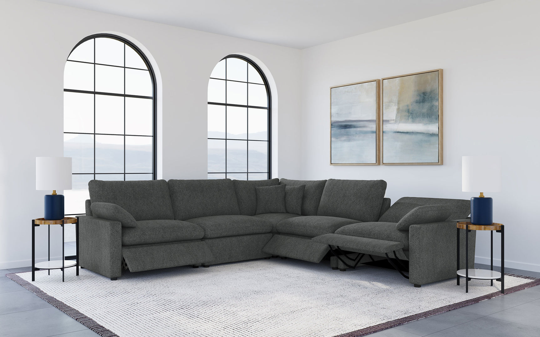 Collins Dark Grey 5-piece Modular Power Reclining Sectional - Ornate Home