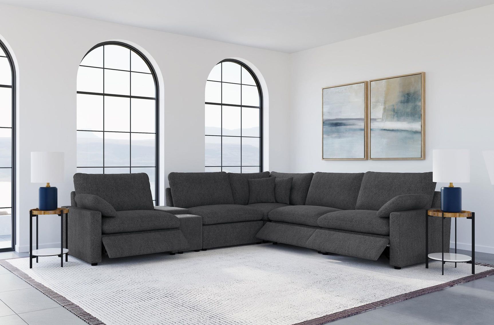 Collins Dark Grey 6-piece Modular Power Reclining Sectional - Ornate Home