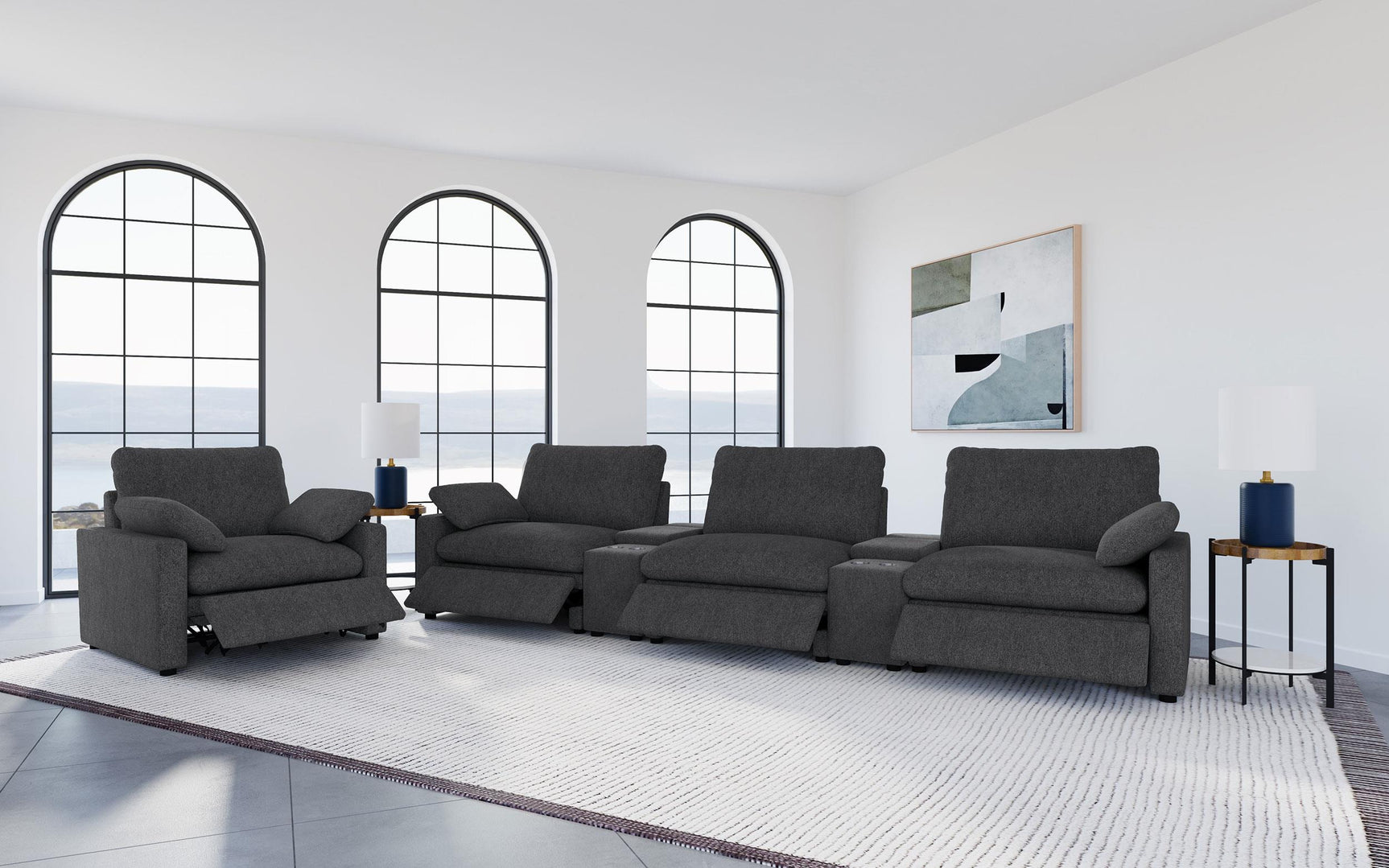 Collins Dark Grey Upholstered Power Recliner Chair - Ornate Home