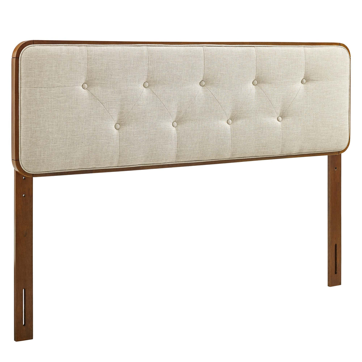 Collins Walnut/Beige Tufted Fabric and Wood Full Headboard - Ornate Home