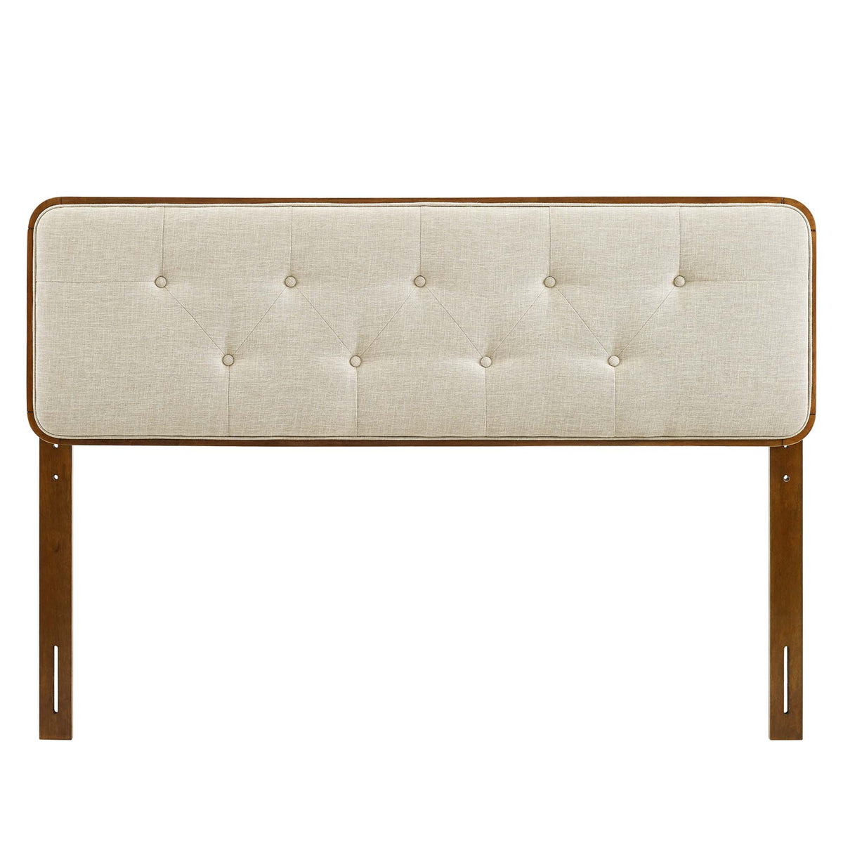 Collins Walnut/Beige Tufted Fabric and Wood Full Headboard - Ornate Home