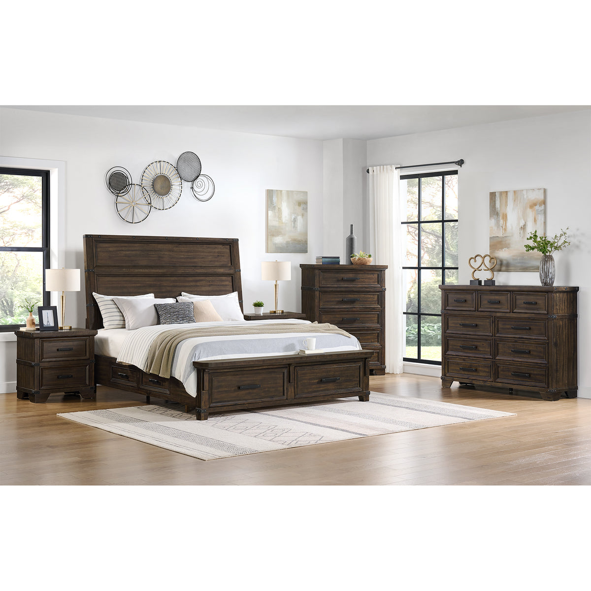 Colorado City Charcoal 5-Piece King Storage Bedroom Set with 2 Nightstands, Dresser & Chest - Ornate Home