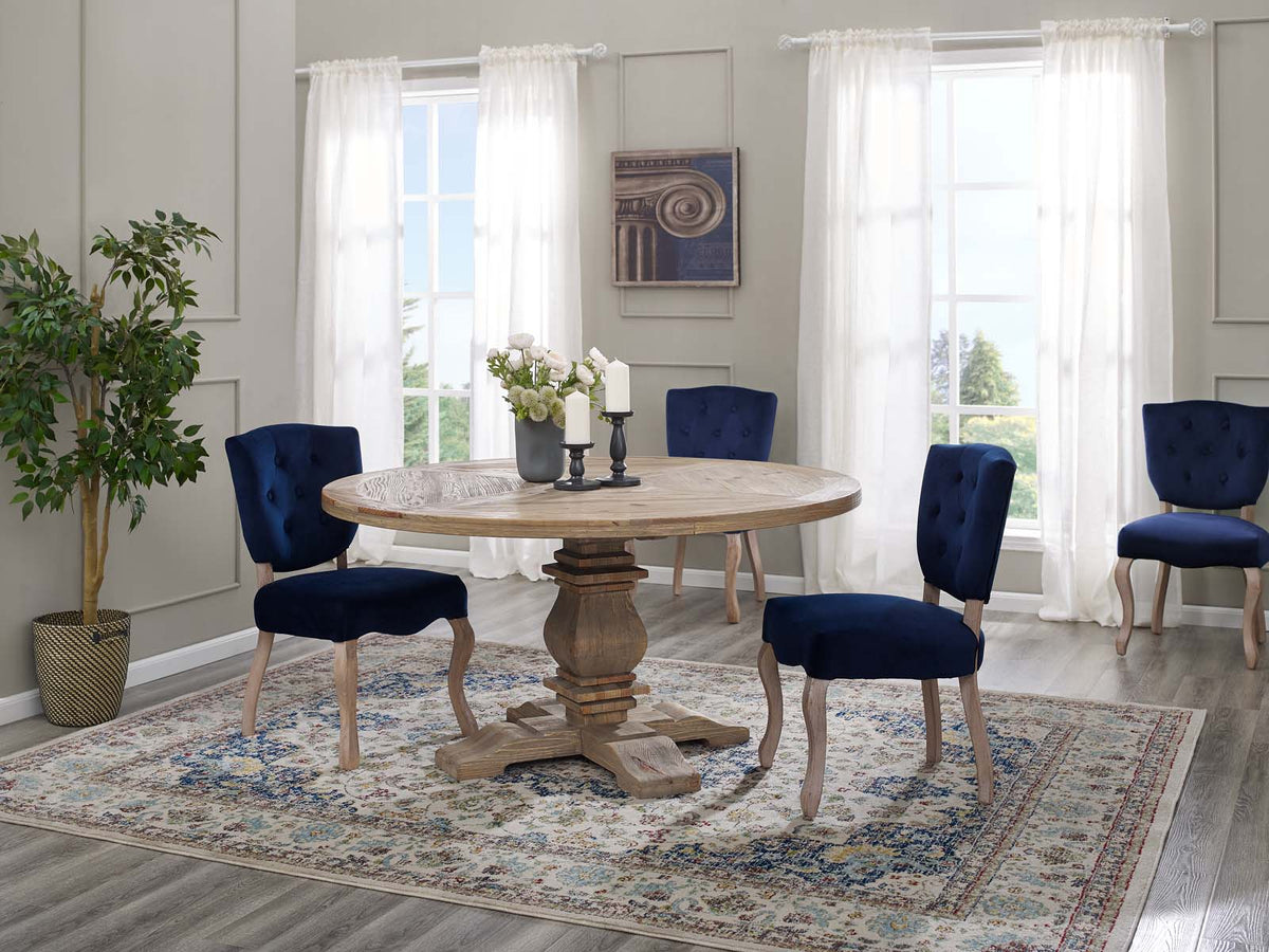 Column Brown 59" Round Pine Wood Dining Table - Ornate Home