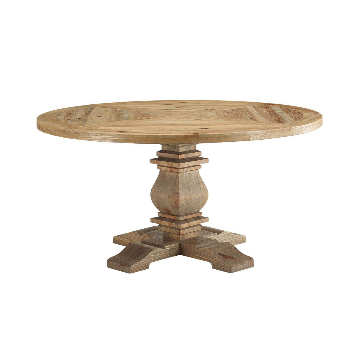 Column Brown 59" Round Pine Wood Dining Table - Ornate Home