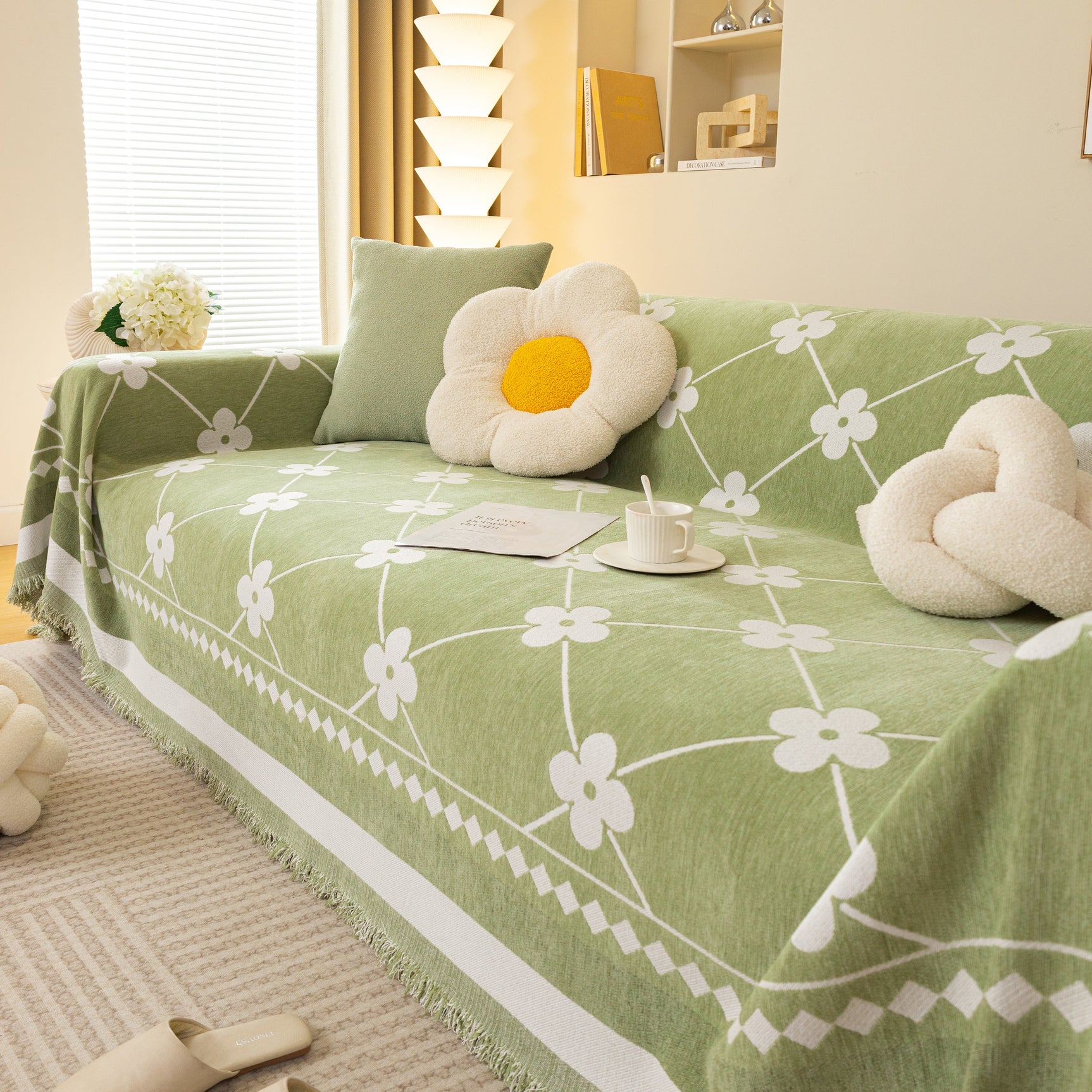 Comfy Four-Leaf Clover Hope Faith Love Luck Blanket for Couch, Chenille Scratch Proof Sofa Blanket Covers - Ornate Home