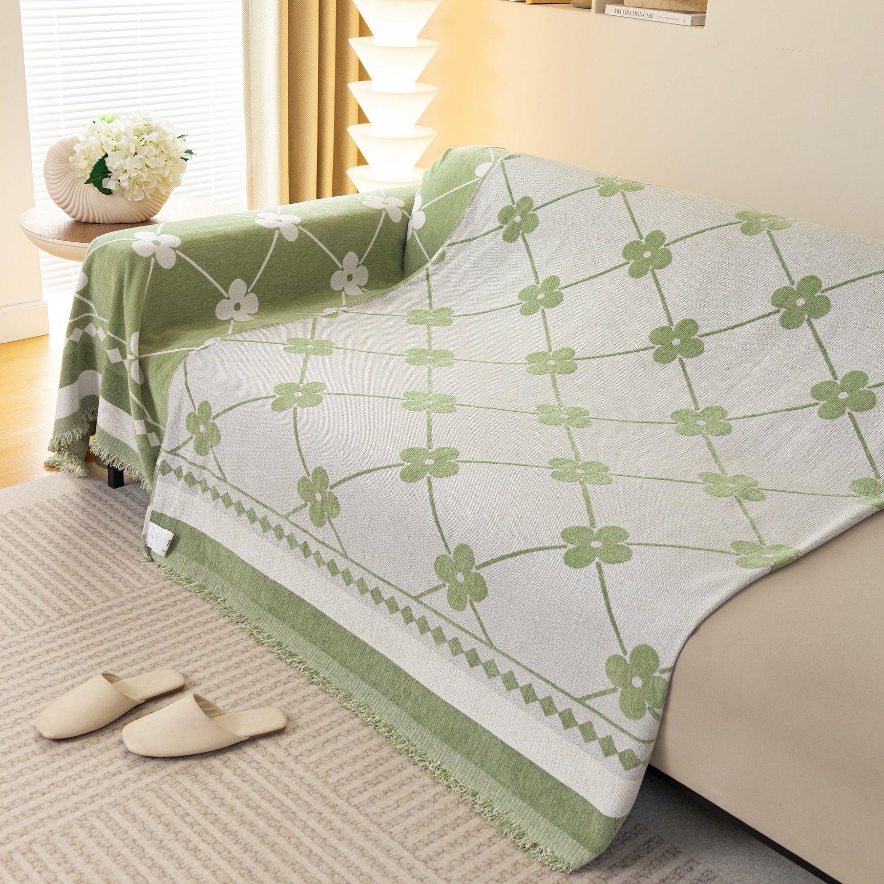 Comfy Four-Leaf Clover Hope Faith Love Luck Blanket for Couch, Chenille Scratch Proof Sofa Blanket Covers - Ornate Home