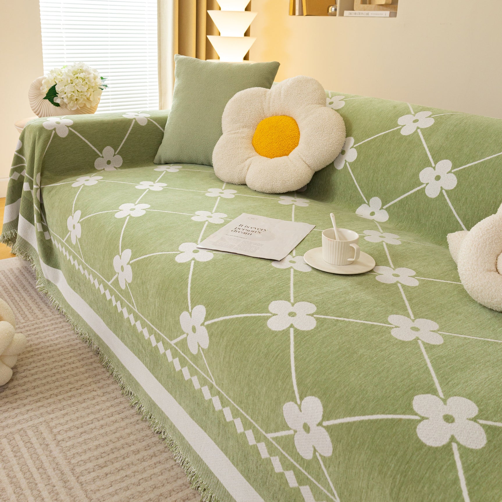 Comfy Four-Leaf Clover Hope Faith Love Luck Blanket for Couch, Chenille Scratch Proof Sofa Blanket Covers - Ornate Home