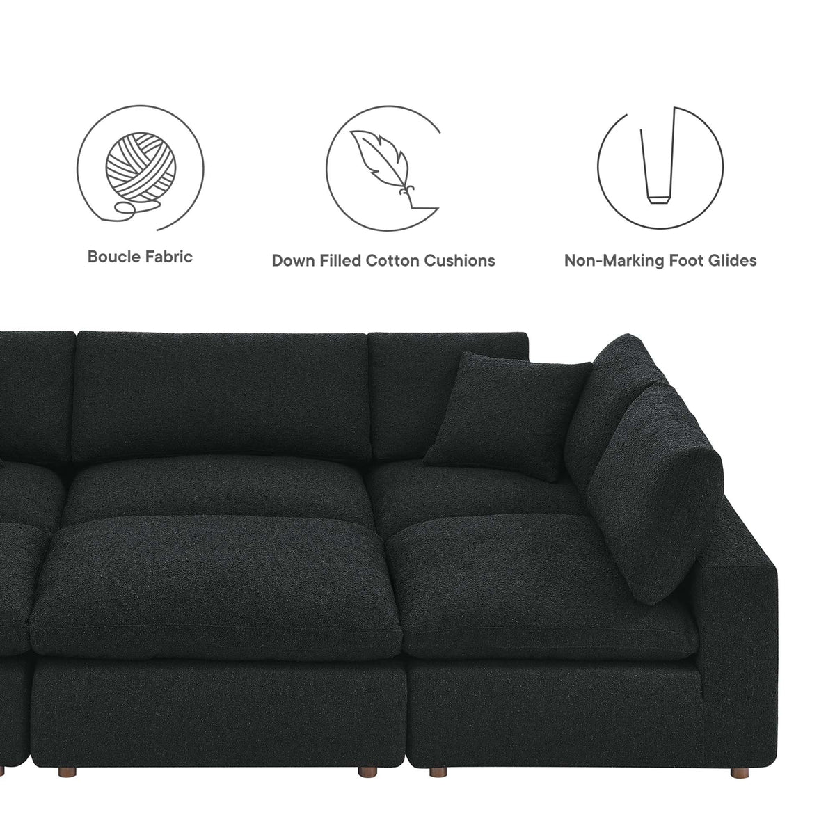 Commix Black 6-Piece Down Filled Overstuffed Boucle Fabric Sectional Sofa - 80x120" - Ornate Home