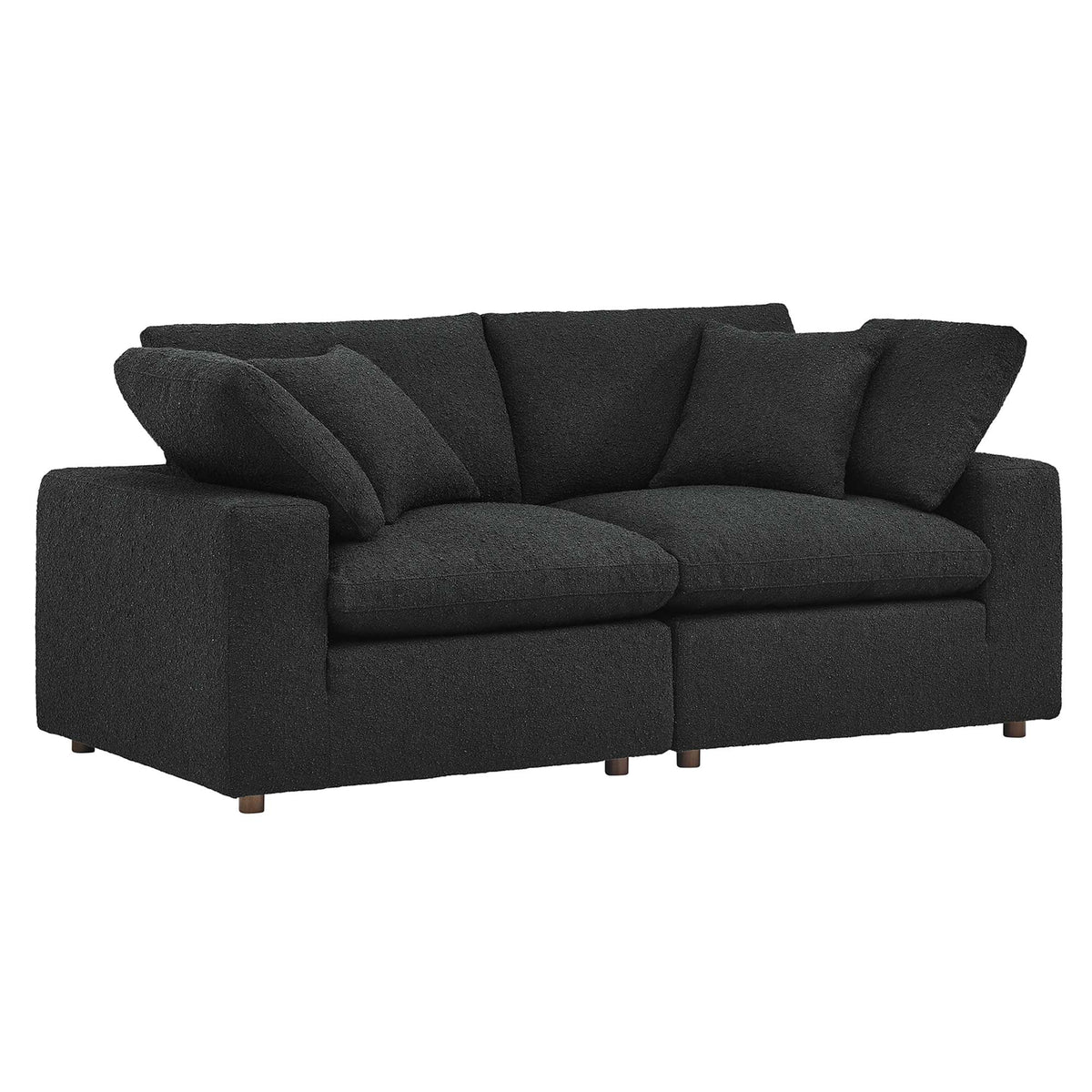 Commix Black Down Filled Overstuffed Boucle Fabric Loveseat - Ornate Home