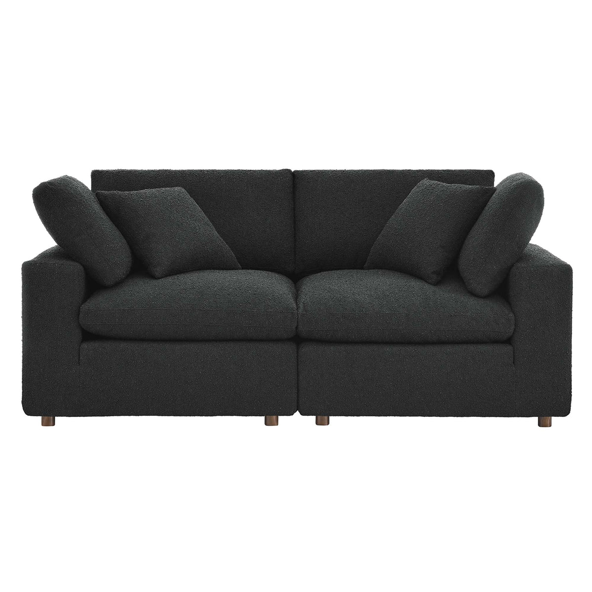 Commix Black Down Filled Overstuffed Boucle Fabric Loveseat - Ornate Home