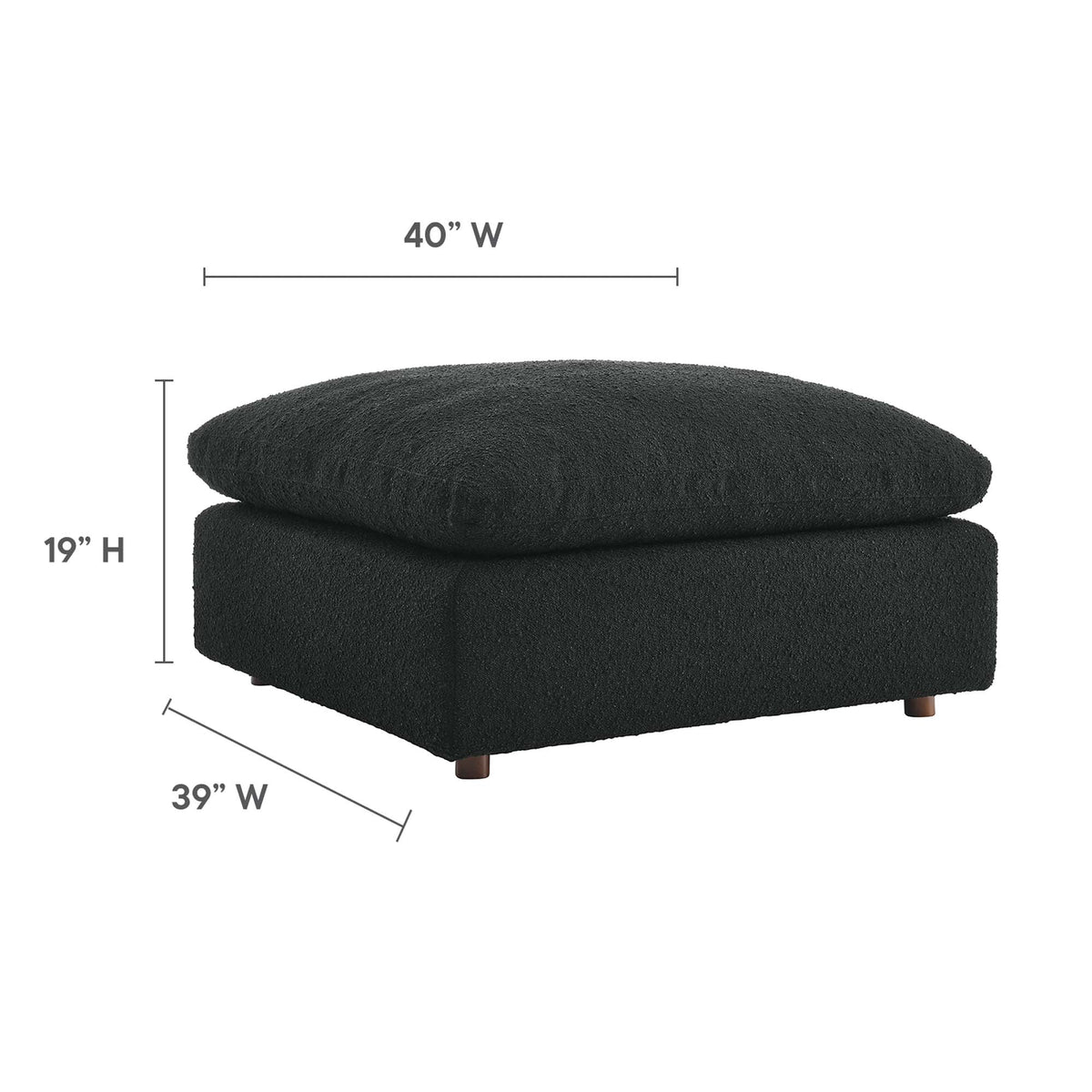 Commix Black Down Filled Overstuffed Boucle Fabric Ottoman - Ornate Home