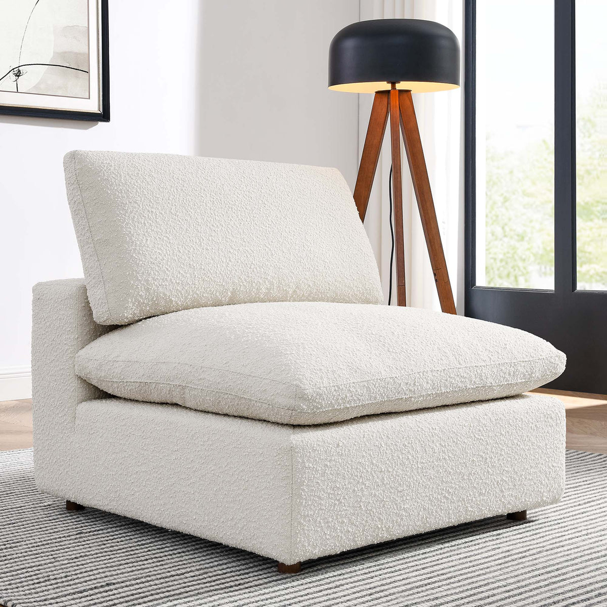 Commix Ivory Down Filled Overstuffed Boucle Fabric Armless Chair - Ornate Home