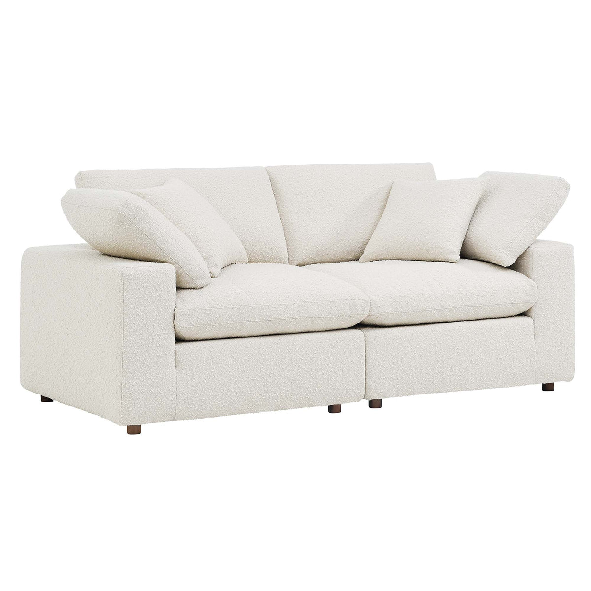 Commix Ivory Down Filled Overstuffed Boucle Fabric Loveseat - Ornate Home