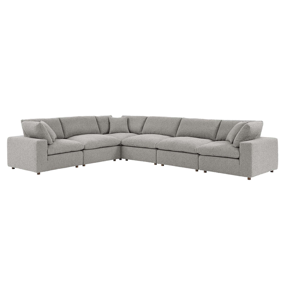 Commix Light Gray 6-Piece Down Filled Overstuffed Boucle Fabric Sectional Sofa - 40x159" - Ornate Home