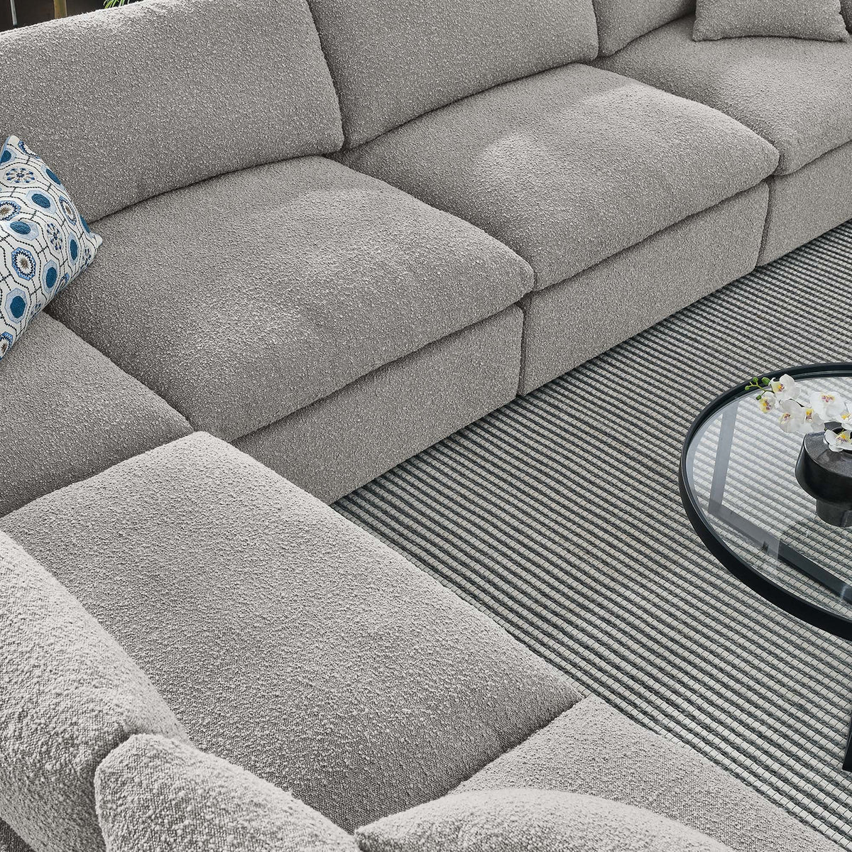 Commix Light Gray 6-Piece Down Filled Overstuffed Boucle Fabric Sectional Sofa - 40x159" - Ornate Home