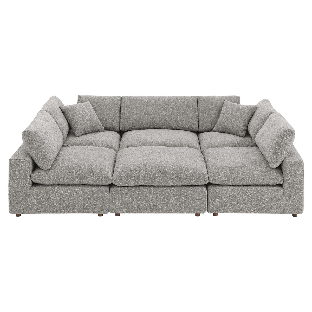 Commix Light Gray 6-Piece Down Filled Overstuffed Boucle Fabric Sectional Sofa - 80x120" - Ornate Home