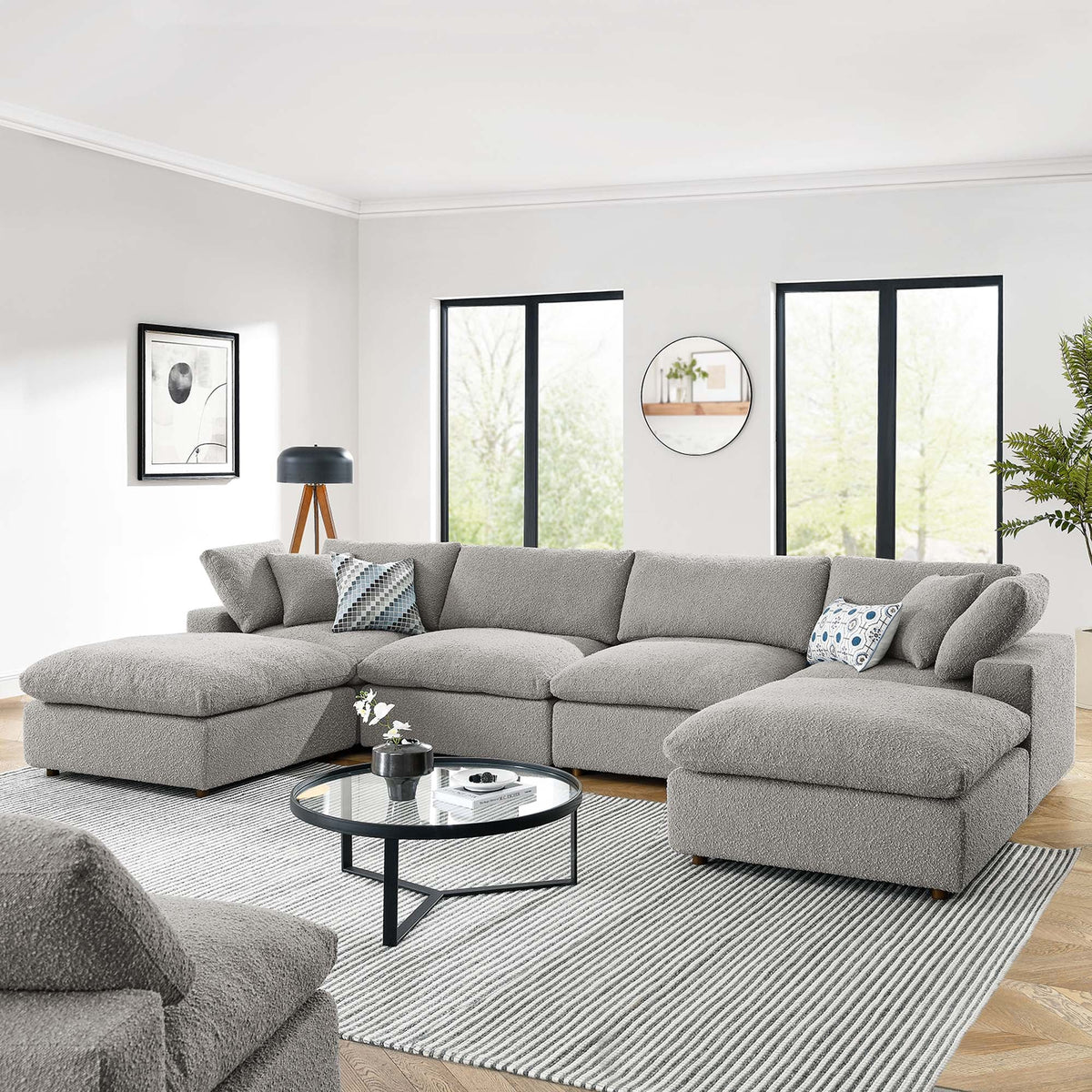 Commix Light Gray 6-Piece Down Filled Overstuffed Boucle Sectional Sofa - Ornate Home