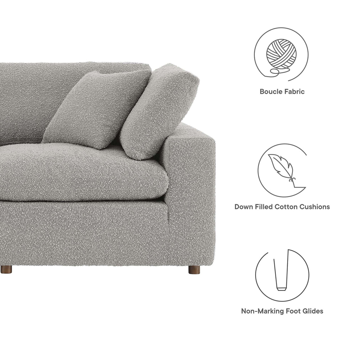 Commix Light Gray Down Filled Overstuffed Boucle Fabric 4-Seater Sofa - Ornate Home