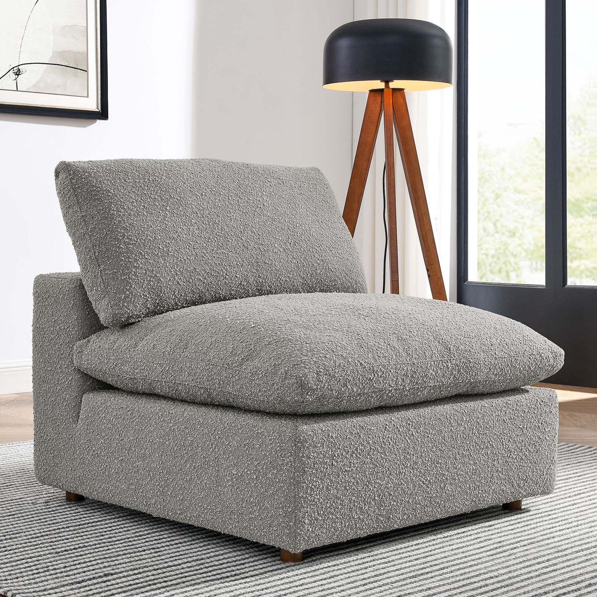 Commix Light Gray Down Filled Overstuffed Boucle Fabric Armless Chair - Ornate Home