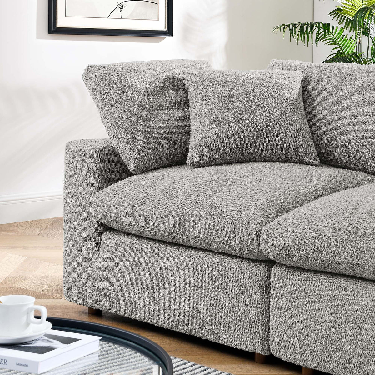 Commix Light Gray Down Filled Overstuffed Boucle Fabric Loveseat - Ornate Home