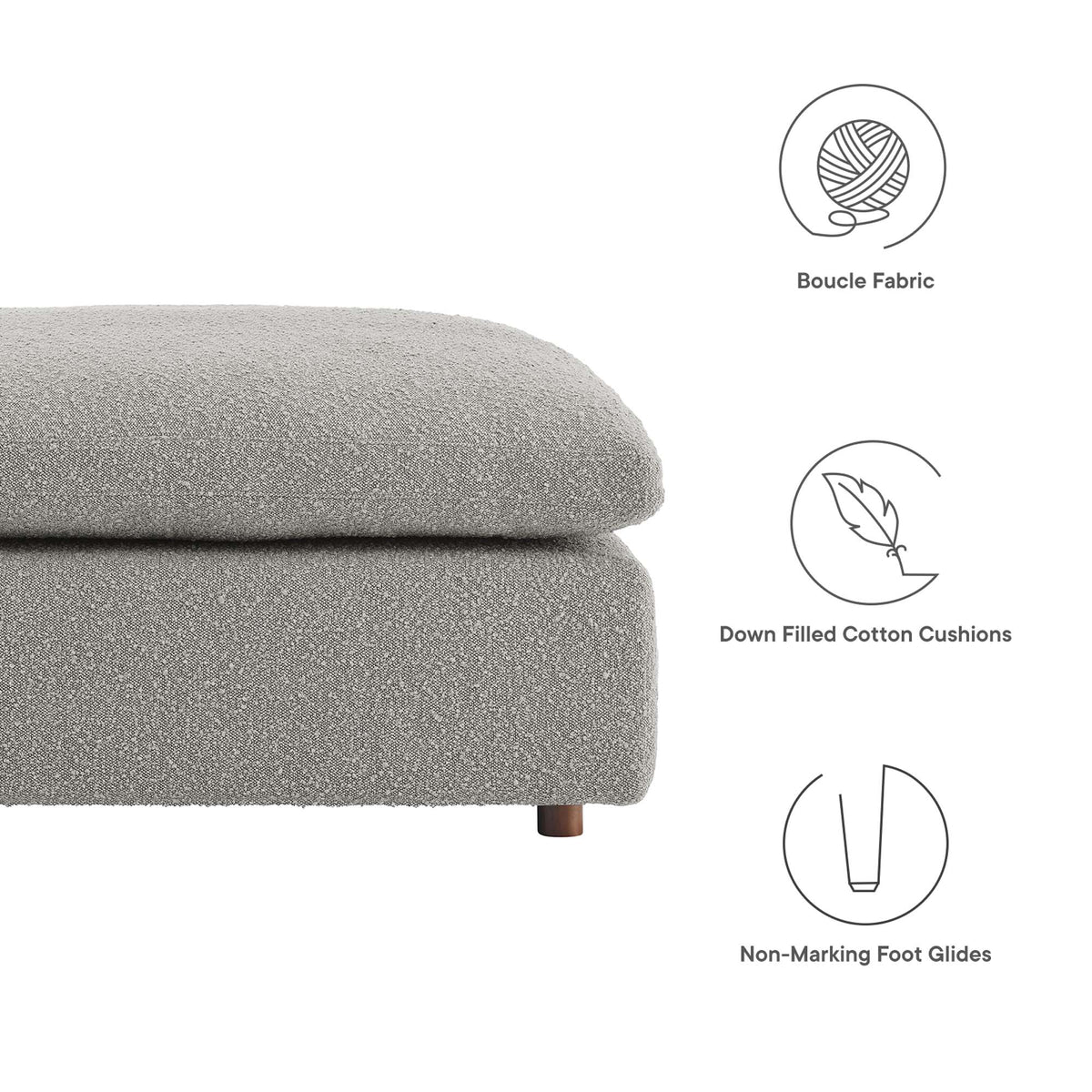 Commix Light Gray Down Filled Overstuffed Boucle Fabric Ottoman - Ornate Home