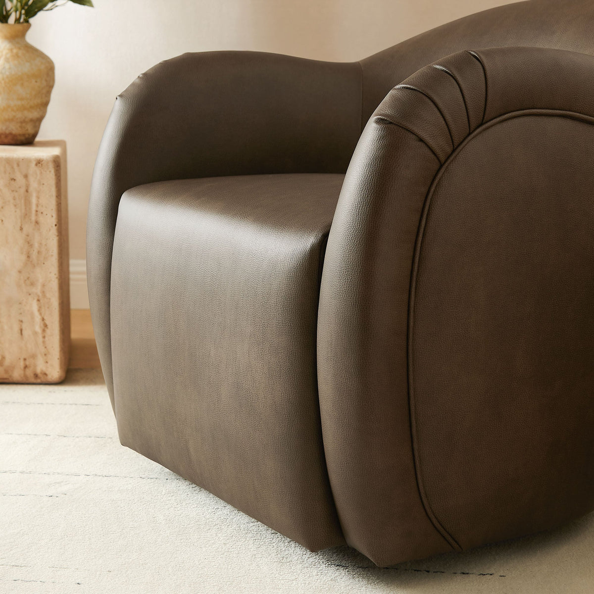 Compose Mustard Barrel Vegan Leather Swivel Armchair