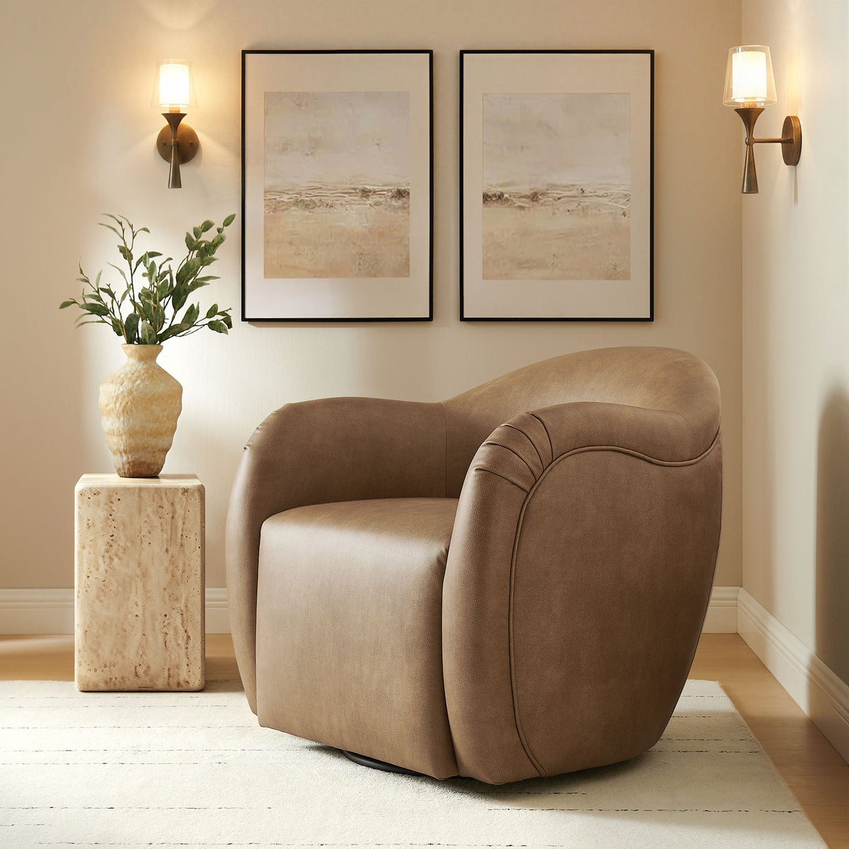 Compose Toast Barrel Vegan Leather Swivel Armchair