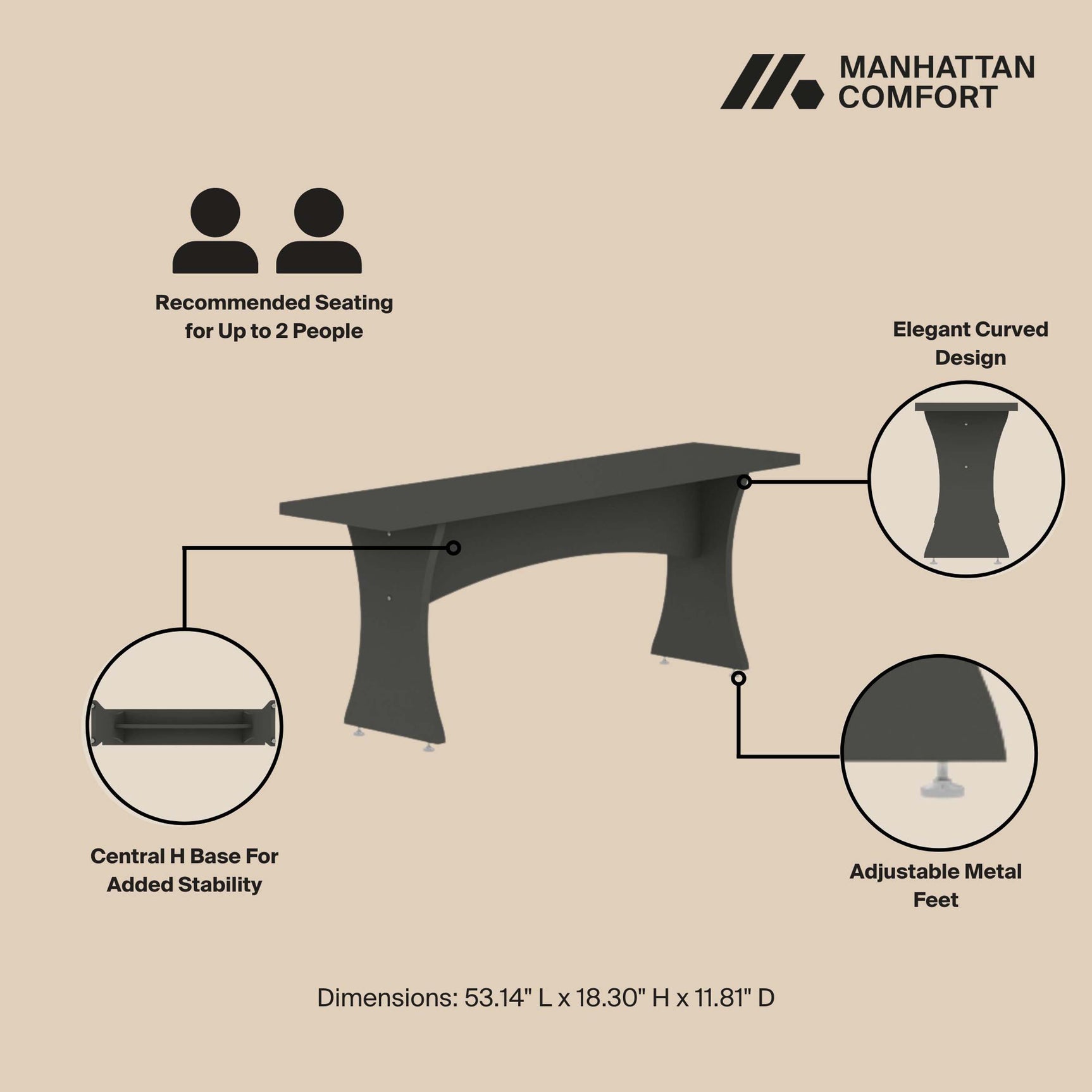 Coney Dining Bench in Gray (set of 2) - Ornate Home