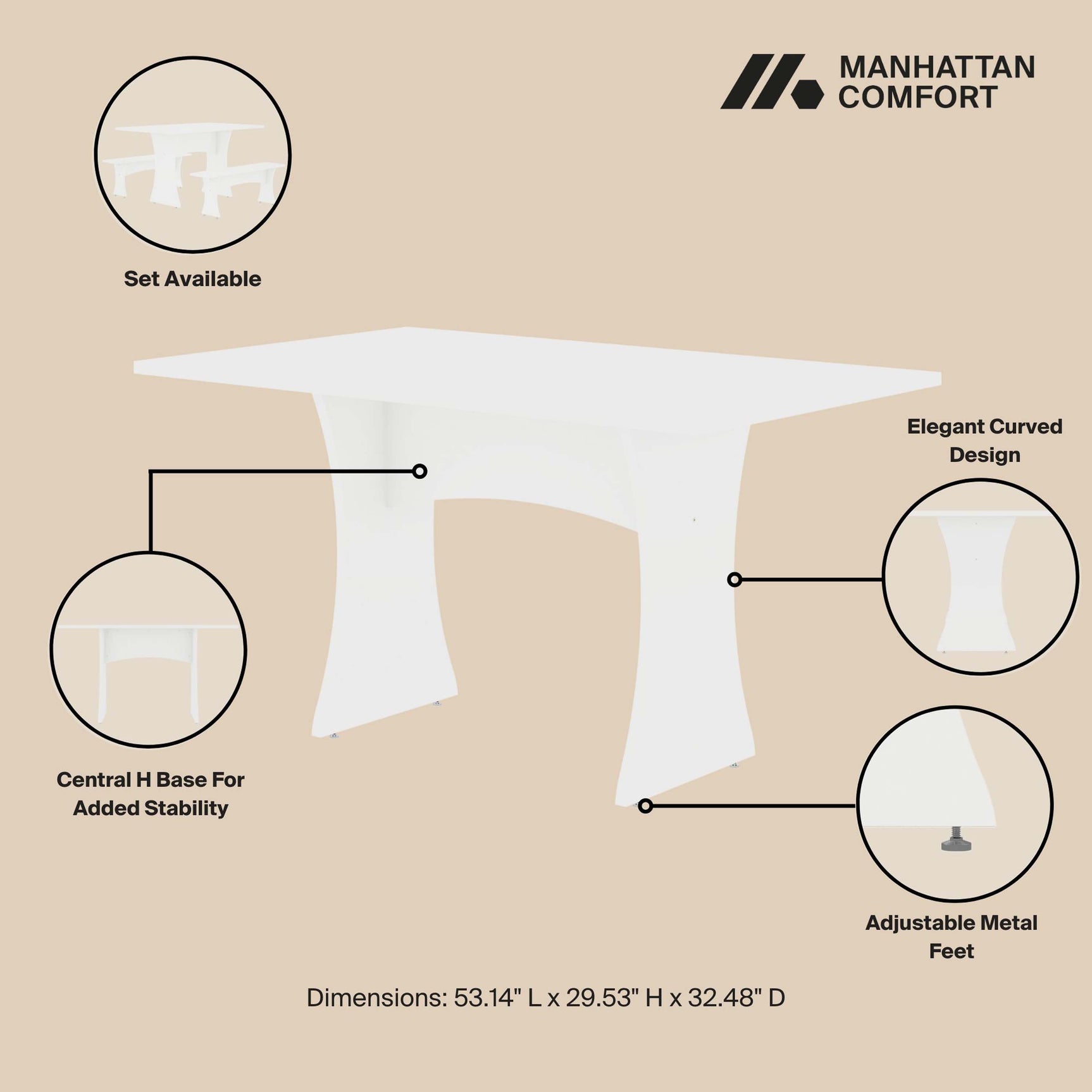 Coney Dining in White (set of 3) - Ornate Home