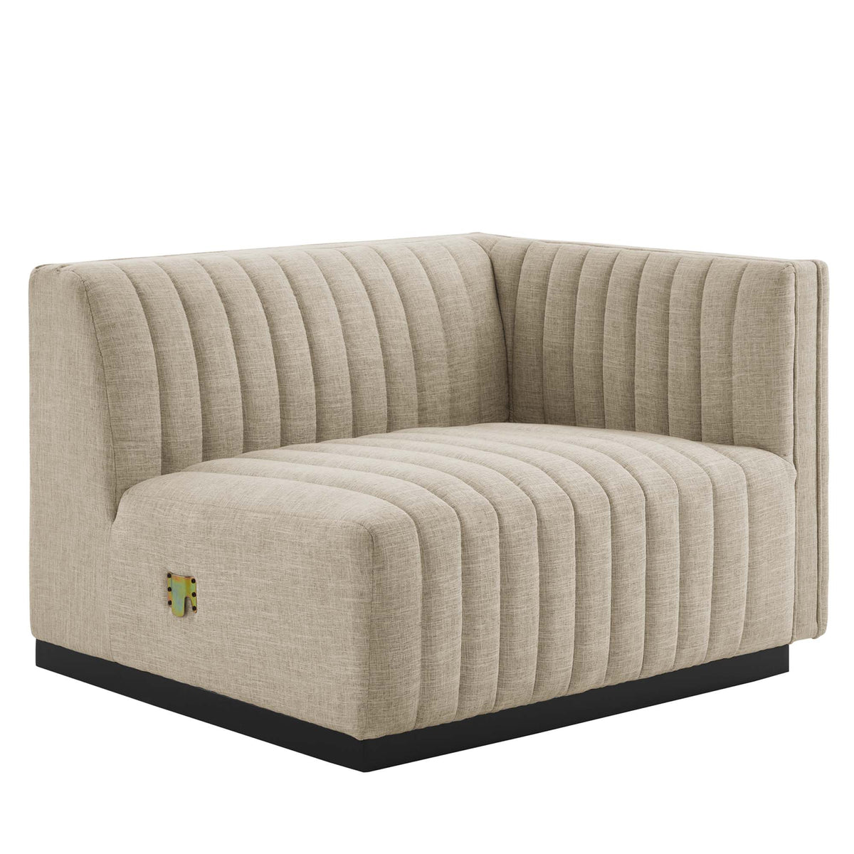 Conjure Black/Beige 4-Piece Channel Tufted Upholstered Fabric Sectional Sofa - Ornate Home