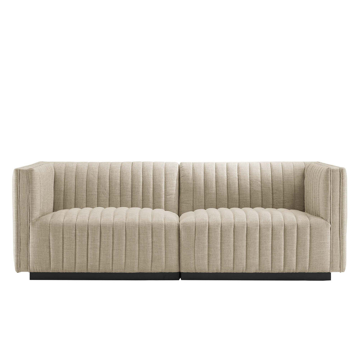 Conjure Black/Beige Channel Tufted Upholstered Fabric Loveseat - Ornate Home