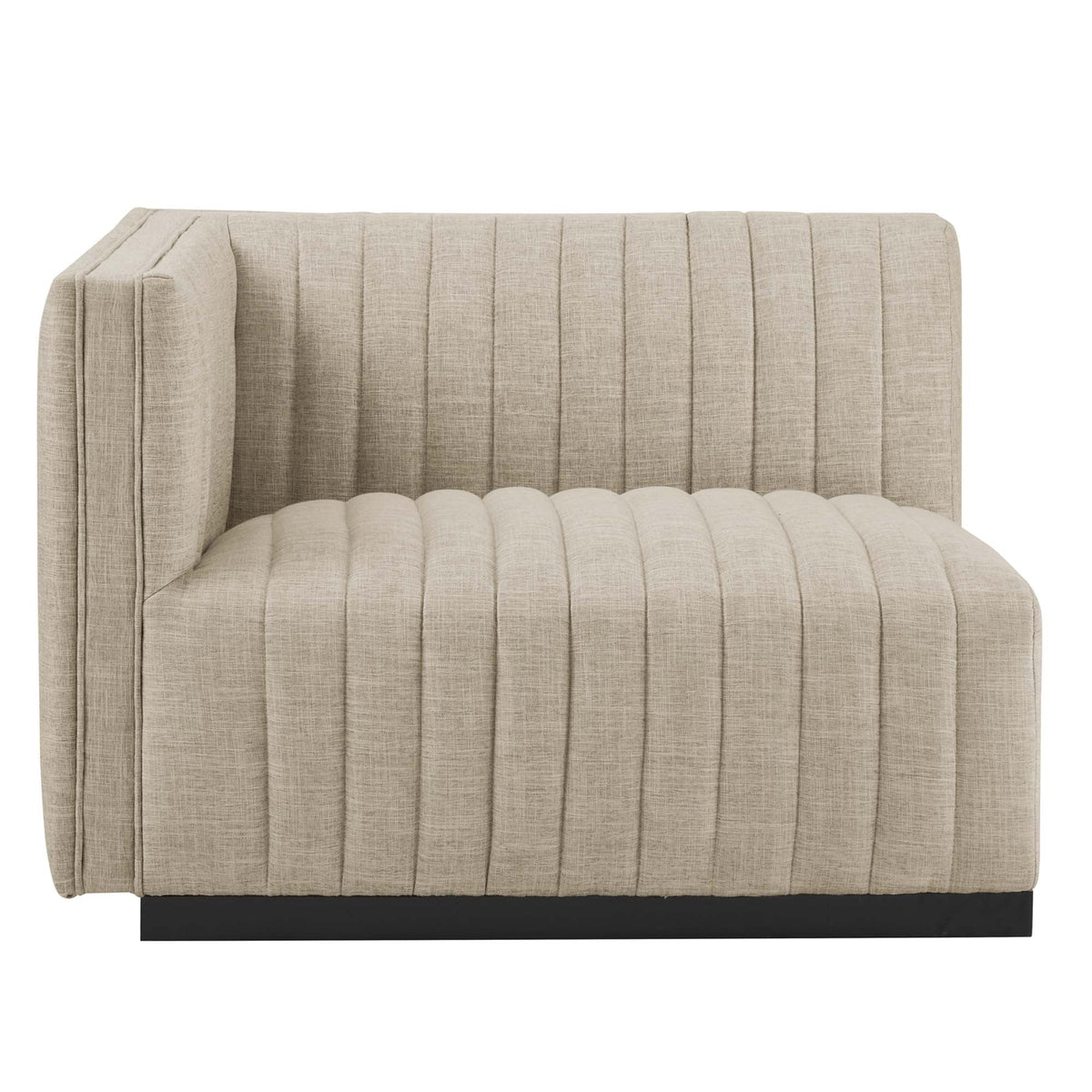 Conjure Black/Beige Channel Tufted Upholstered Fabric Loveseat - Ornate Home