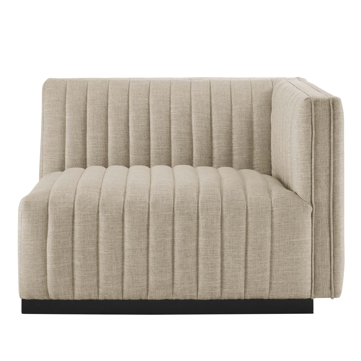 Conjure Black/Beige Channel Tufted Upholstered Fabric Loveseat - Ornate Home