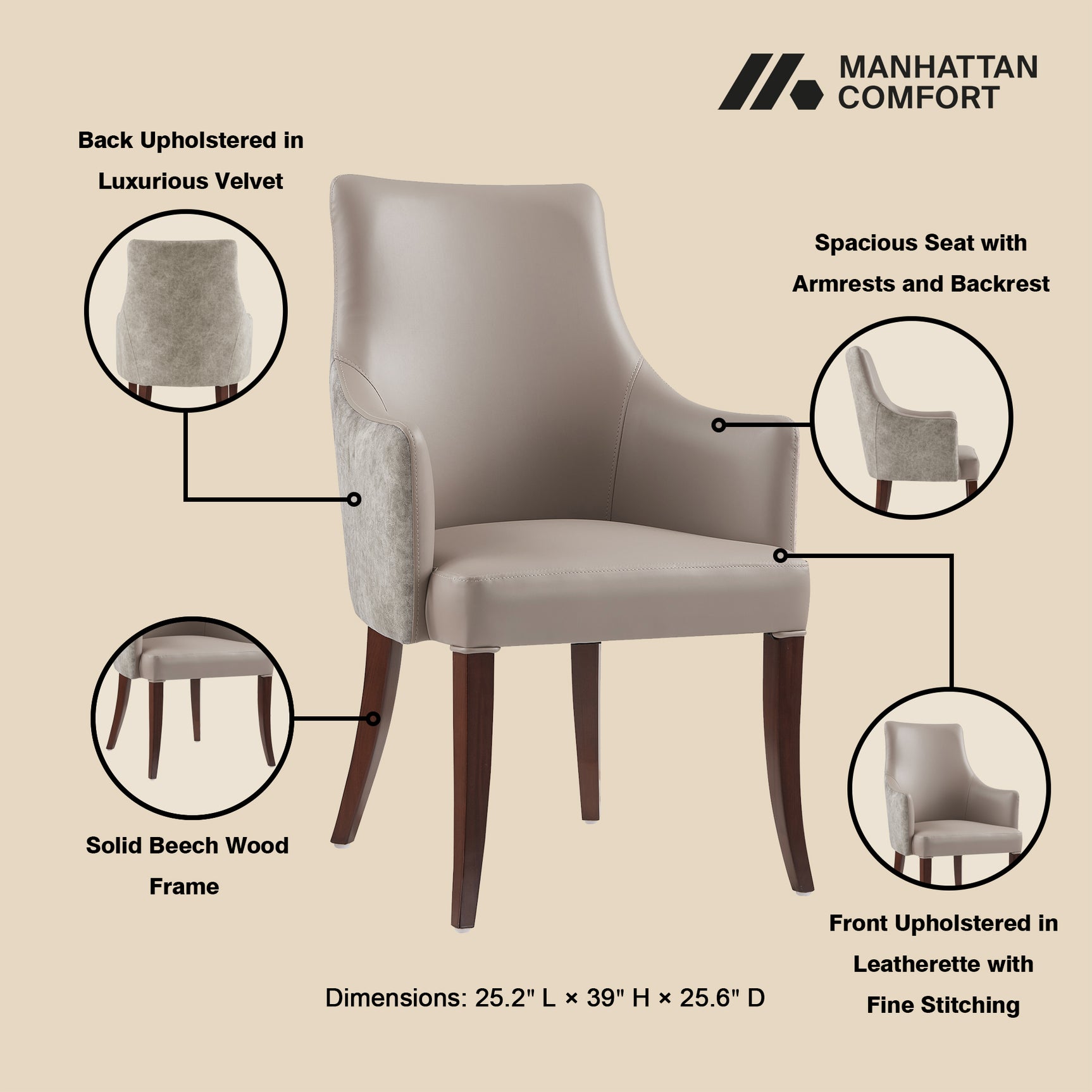 Connie Dining Armchair in Taupe - Ornate Home