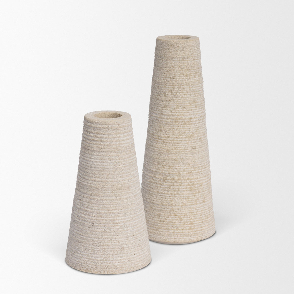 Cono Off-White Marble Cone Shaped Candle Holders (Set of 2)