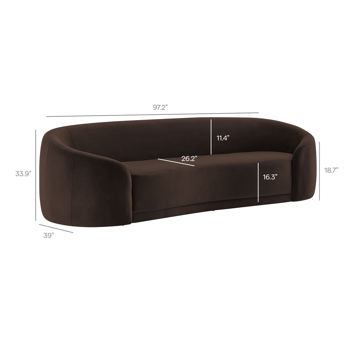 Contessa Chocolate Brown Curved Performance Velvet Sofa - Ornate Home