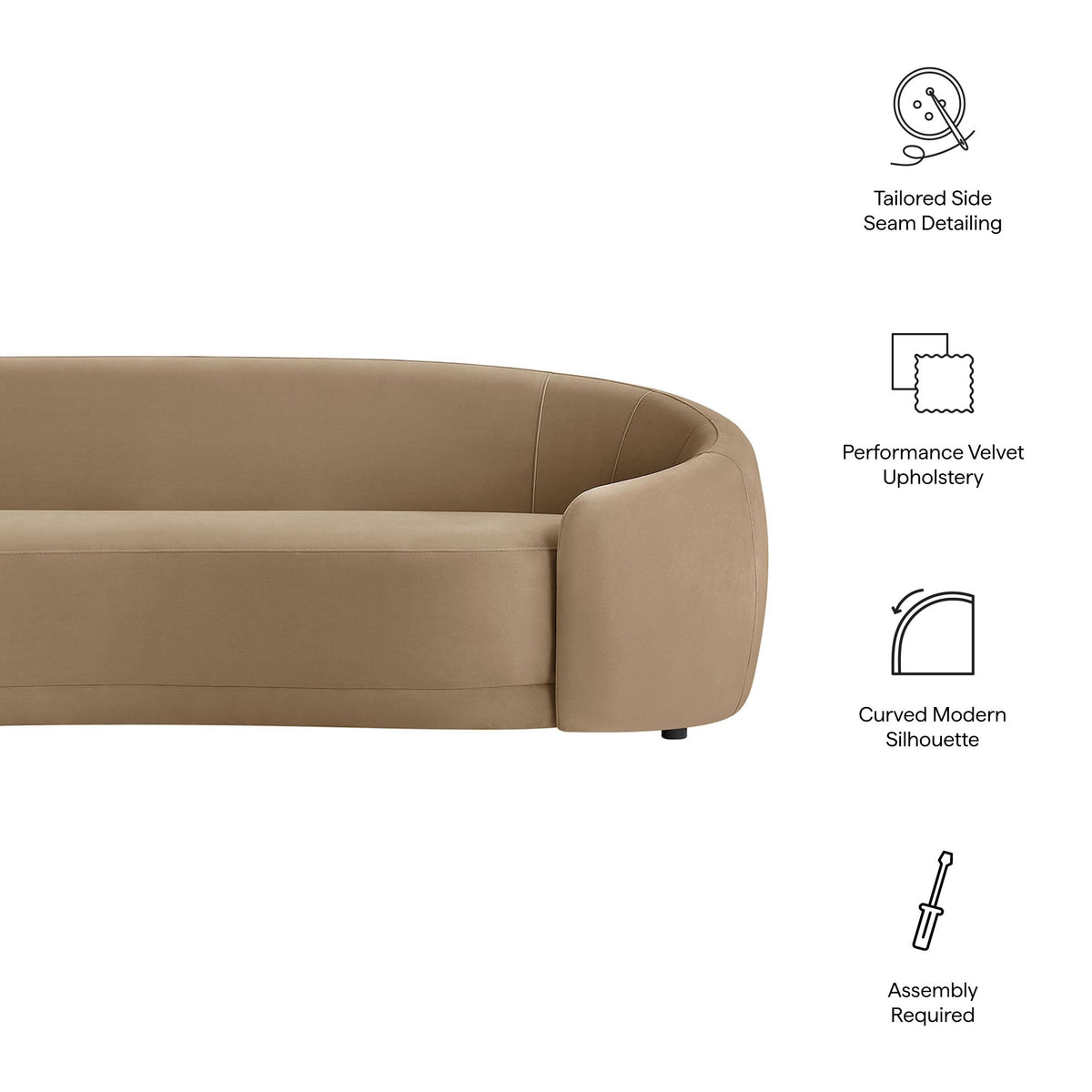 Contessa Taupe Curved Performance Velvet Sofa - Ornate Home
