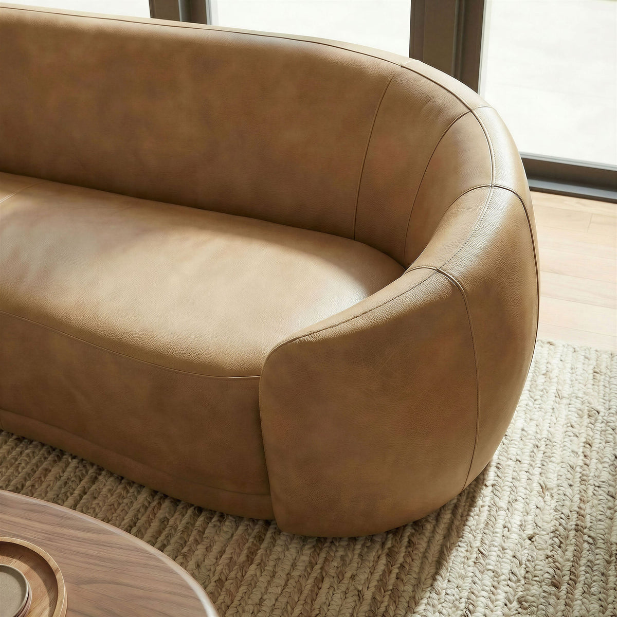 Contessa Toast Curved Vegan Leather Sofa - Ornate Home