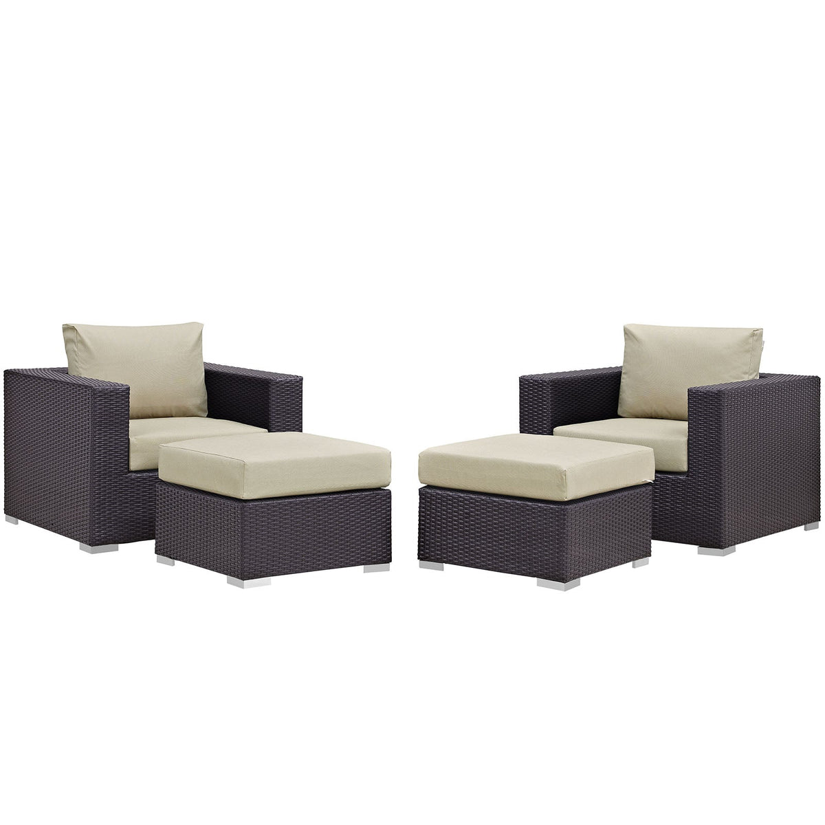 Convene Espresso/Beige 4 Piece Outdoor Patio Sectional Set - Ornate Home